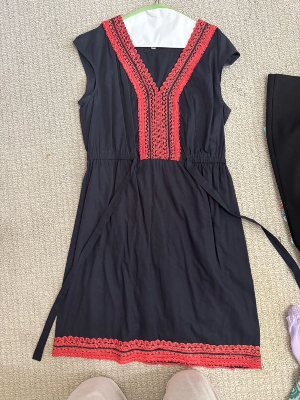 Daniel Cremieux Black Midi Dress with Red Crochet Trim
